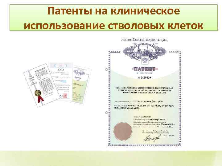 Патенты на клиническое использование стволовых клеток 