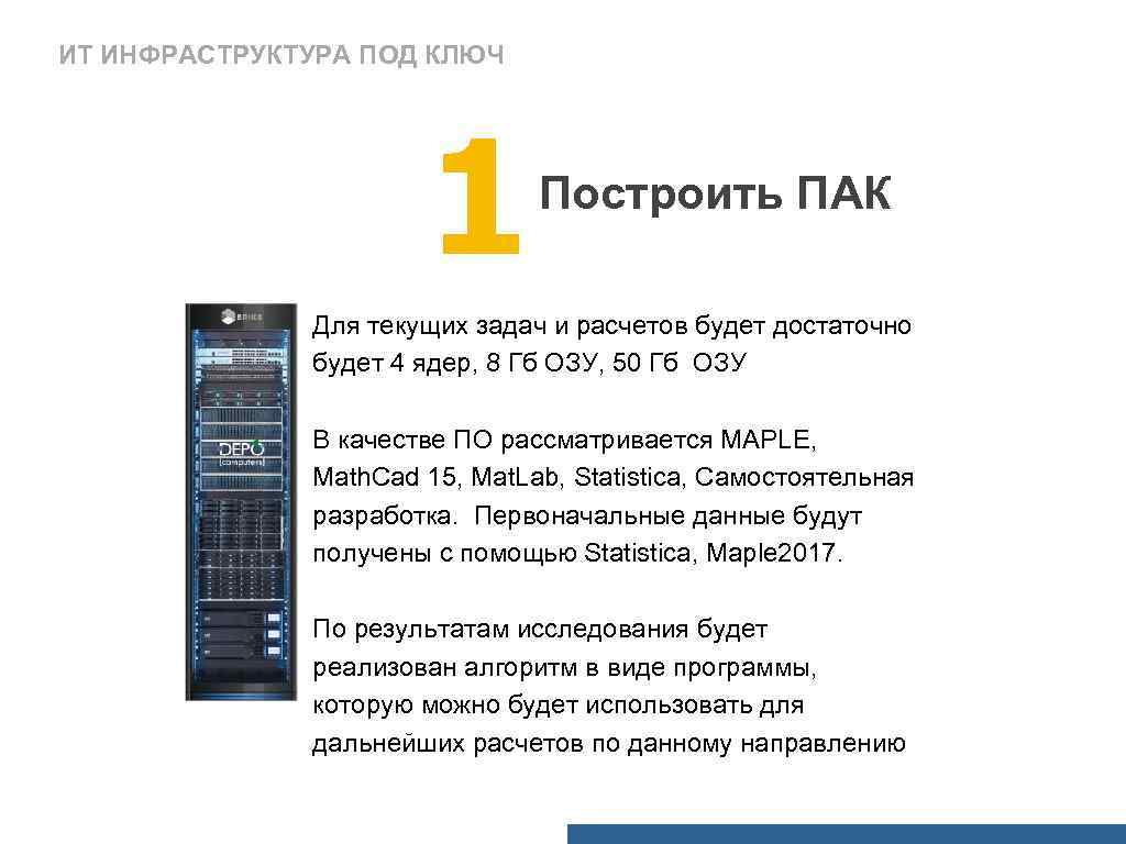 ИТ ИНФРАСТРУКТУРА ПОД КЛЮЧ 1 Построить ПАК Для текущих задач и расчетов будет достаточно