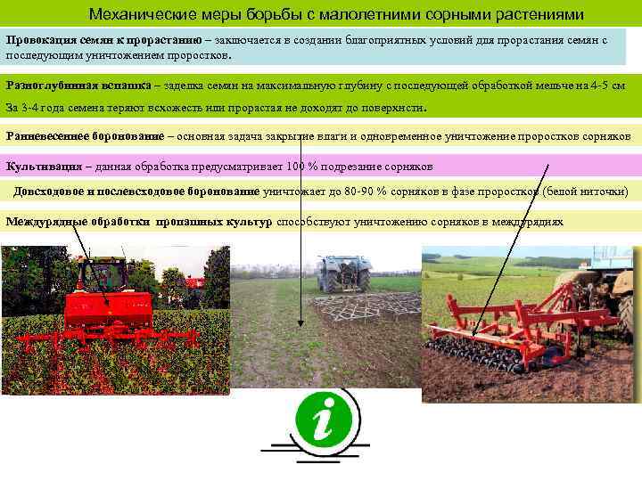 Механические меры борьбы с малолетними сорными растениями Провокация семян к прорастанию – заключается в