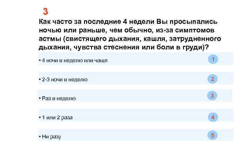 3 Как часто за последние 4 недели Вы просыпались ночью или раньше, чем обычно,