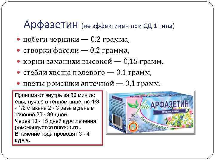 Арфазетин (не эффективен при СД 1 типа) побеги черники — 0, 2 грамма, створки