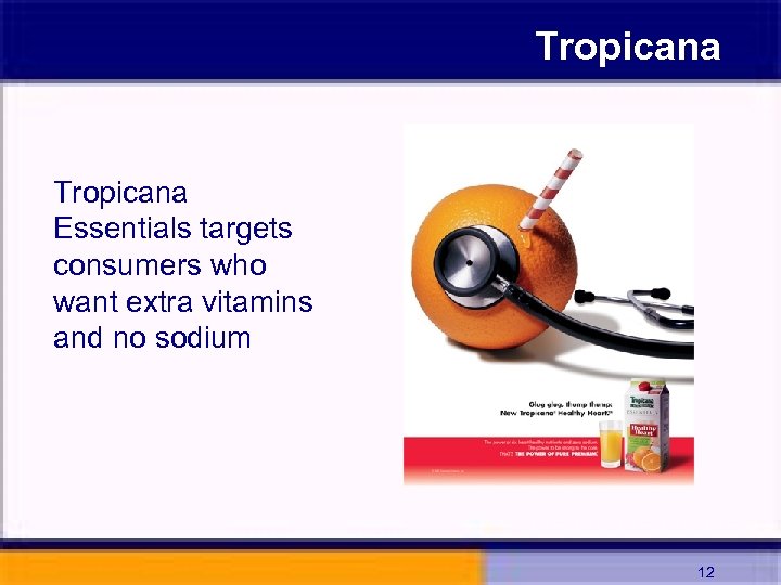 Tropicana Essentials targets consumers who want extra vitamins and no sodium 12 