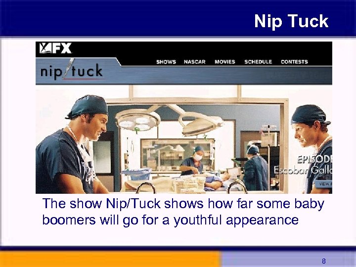 Nip Tuck The show Nip/Tuck shows how far some baby boomers will go for
