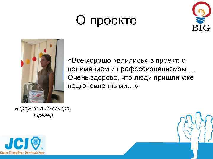 О проекте «Все хорошо «влились» в проект: с пониманием и профессионализмом … Очень здорово,