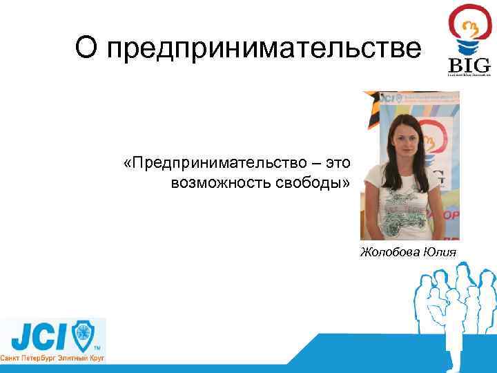 О предпринимательстве «Предпринимательство – это возможность свободы» Жолобова Юлия 