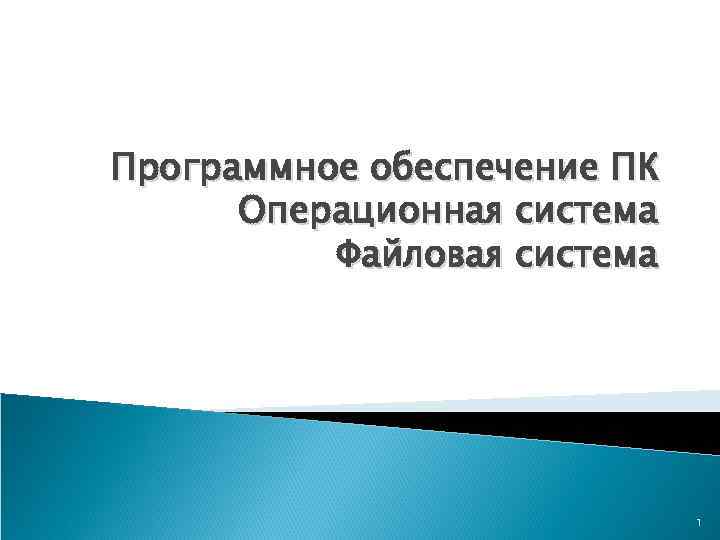 Программное обеспечение ПК Операционная система Файловая система 1 