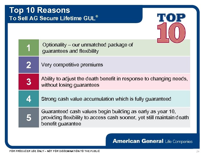 Top 10 Reasons To Sell AG Secure Lifetime GUL® 1 Optionality – our unmatched
