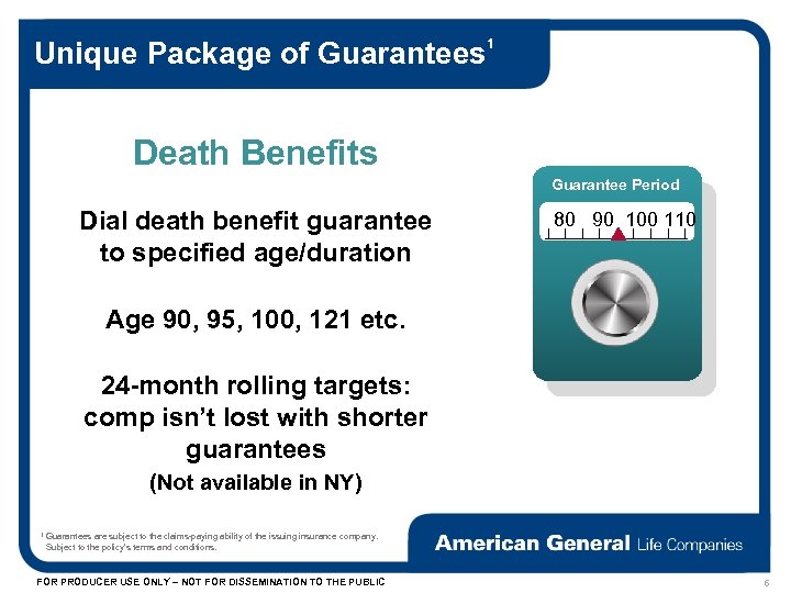 Unique Package of Guarantees 1 Death Benefits Guarantee Period Dial death benefit guarantee to