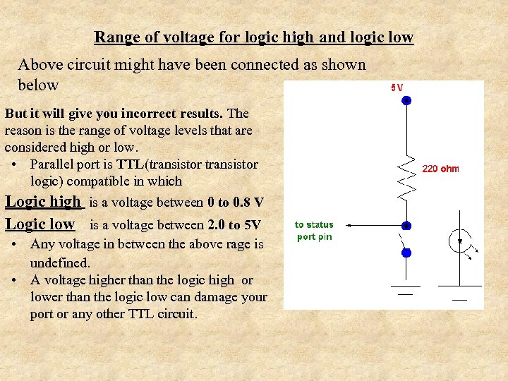 Range of voltage for logic high and logic low Above circuit might have been