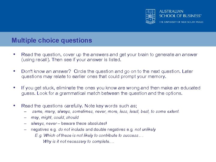 Multiple choice questions • Read the question, cover up the answers and get your