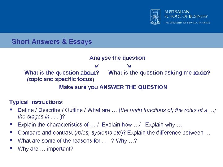 Short Answers & Essays Analyse the question l m What is the question about?