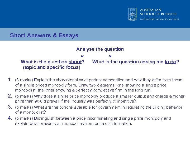 Short Answers & Essays Analyse the question l m What is the question about?