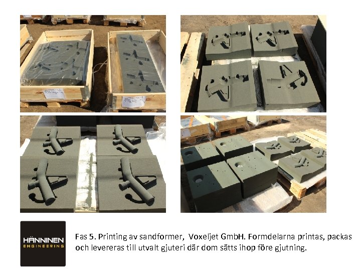 Fas 5. Printing av sandformer, Voxeljet Gmb. H. Formdelarna printas, packas och levereras till