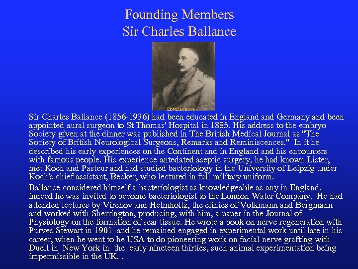 Founding Members Sir Charles Ballance SBNS archives Sir Charles Ballance (1856 -1936) had been