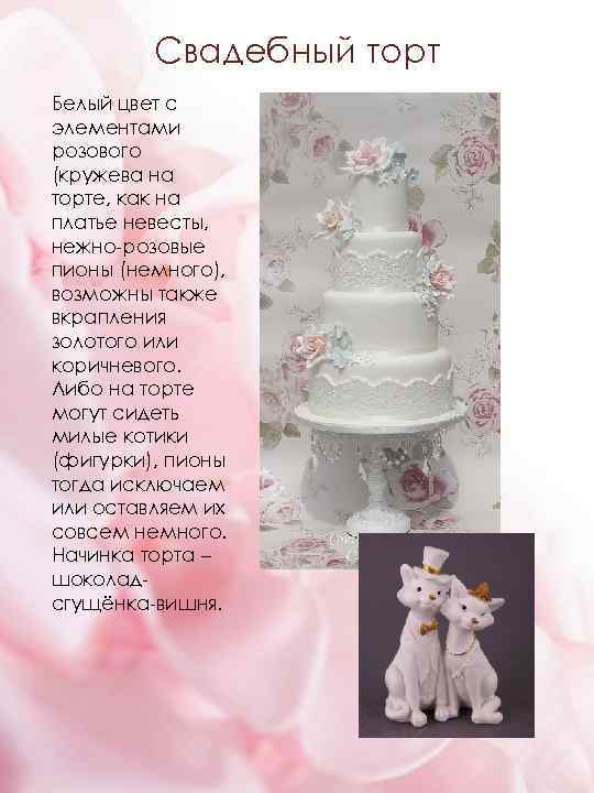 Свадебный торт Белый цвет с элементами розового (кружева на торте, как на платье невесты,