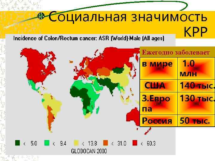 Социальная значимость КРР Ежегодно заболевает в мире США 1. 0 млн 140 тыс. З.