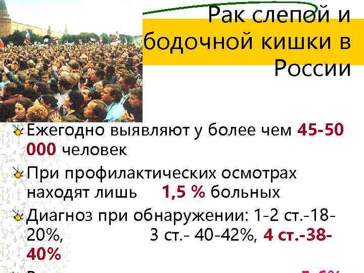 Рак слепой и ободочной кишки в России Ежегодно выявляют у более чем 45 -50