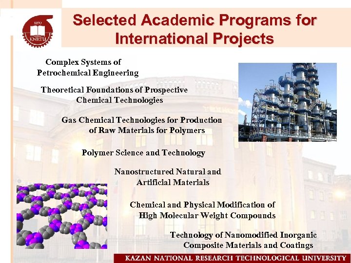 Selected Academic Programs for International Projects Complex Systems of Petrochemical Engineering Theoretical Foundations of
