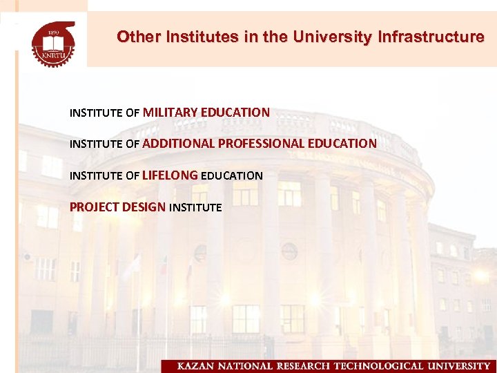 Other Institutes in the University Infrastructure INSTITUTE OF MILITARY EDUCATION INSTITUTE OF ADDITIONAL PROFESSIONAL