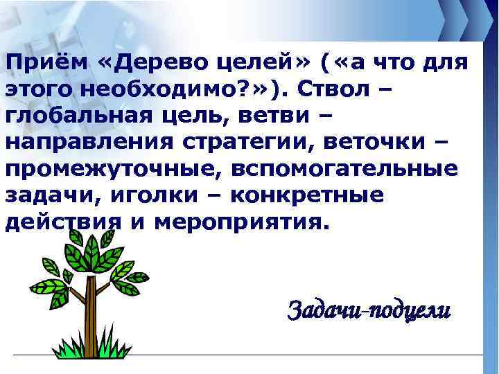 Приём «Дерево целей» ( «а что для этого необходимо? » ). Ствол – глобальная