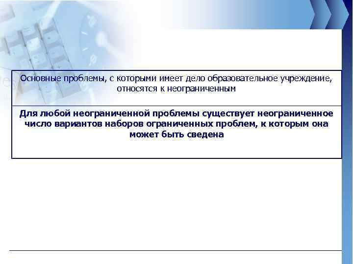 Основные проблемы, с которыми имеет дело образовательное учреждение, относятся к неограниченным Для любой неограниченной