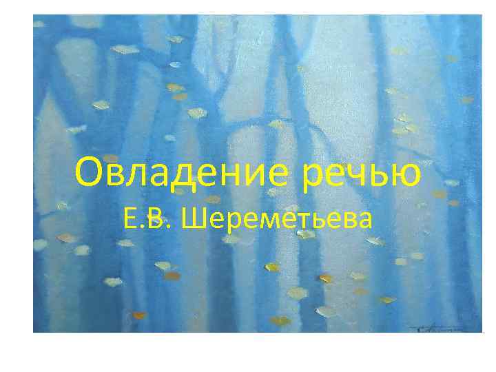 Овладение речью Е. В. Шереметьева 
