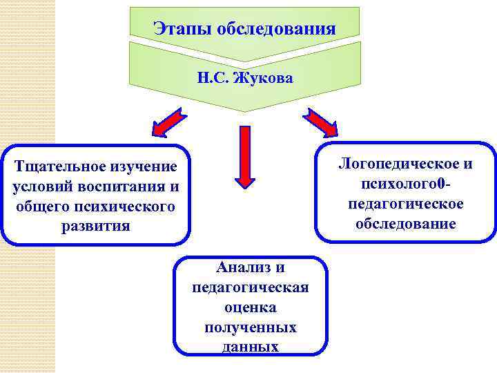 Этапы обследования Н. С. Жукова Логопедическое и психолого 0 педагогическое обследование Тщательное изучение условий