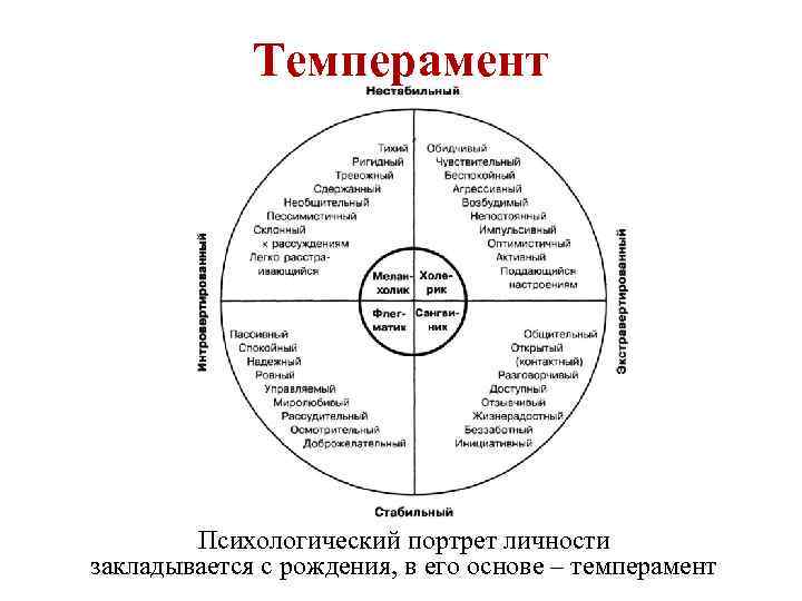 Темперамент Психологический портрет личности закладывается с рождения, в его основе – темперамент 
