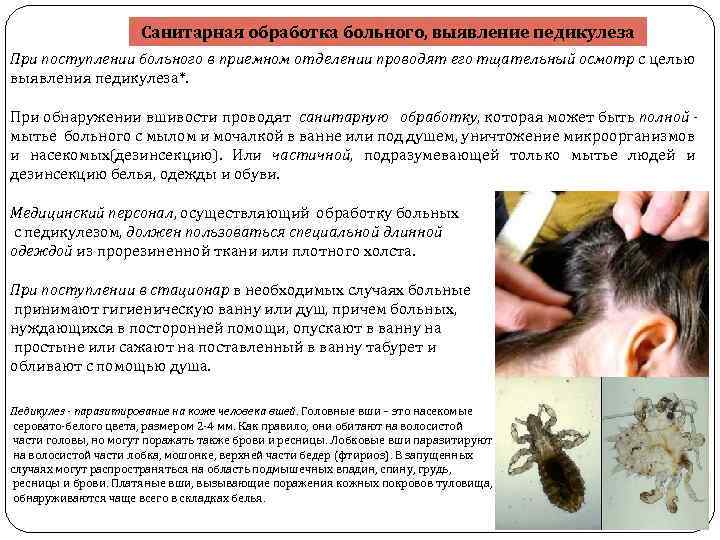 Санитарная обработка больного, выявление педикулеза При поступлении больного в приемном отделении проводят его тщательный