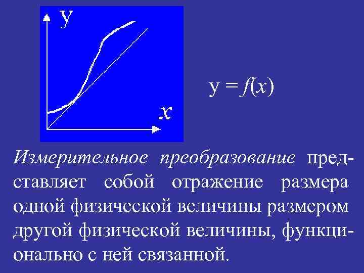 y = f(x) Измерительное преобразование представляет собой отражение размера одной физической величины размером другой