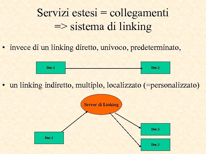 Servizi estesi = collegamenti => sistema di linking • invece di un linking diretto,