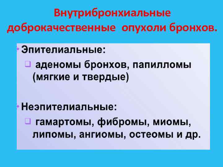 Внутрибронхиальные доброкачественные опухоли бронхов. 