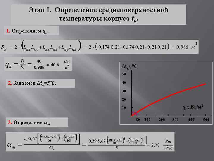 Этап I. Определение среднеповерхностной температуры корпуса tк. 1. Определяем qк. ∆tк; 0 С 50