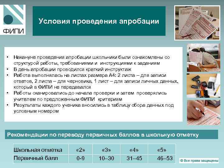 Условия проведения апробации • • • Накануне проведения апробации школьники были ознакомлены со структурой