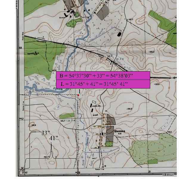 B = 54° 37’ 30” + 33” = 54° 38’ 03” L = 31°
