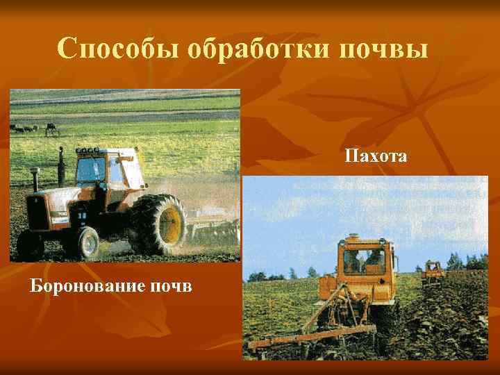 Способы обработки почвы Пахота Боронование почв 