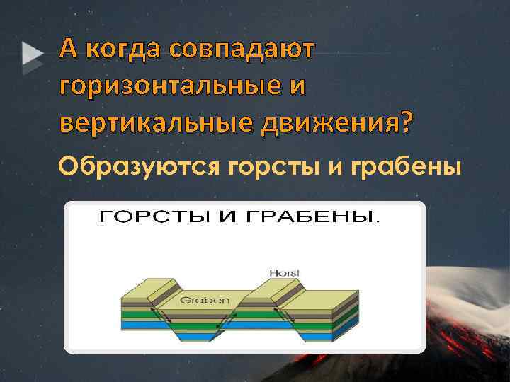 А когда совпадают горизонтальные и вертикальные движения? Образуются горсты и грабены 