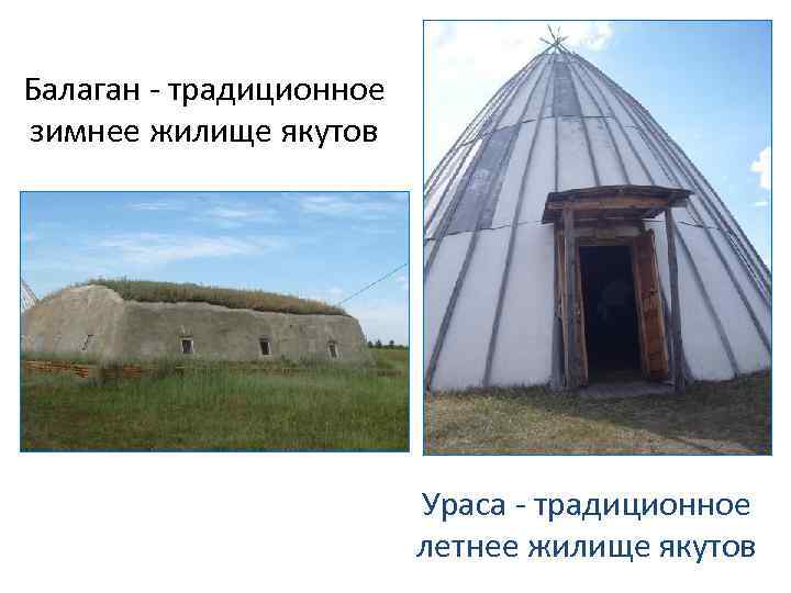 Балаган - традиционное зимнее жилище якутов Ураса - традиционное летнее жилище якутов 