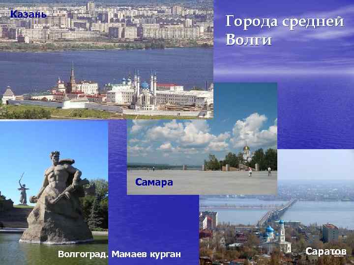 Казань Города средней Волги Самара Волгоград. Мамаев курган Саратов 