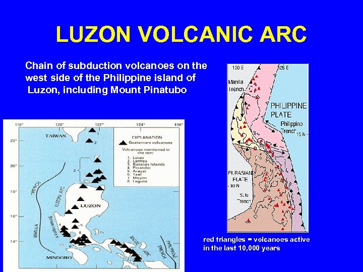 LUZON VOLCANIC ARC Chain of subduction volcanoes on the west side of the Philippine