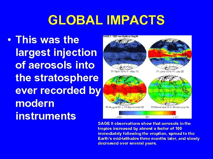 GLOBAL IMPACTS • This was the largest injection of aerosols into the stratosphere ever