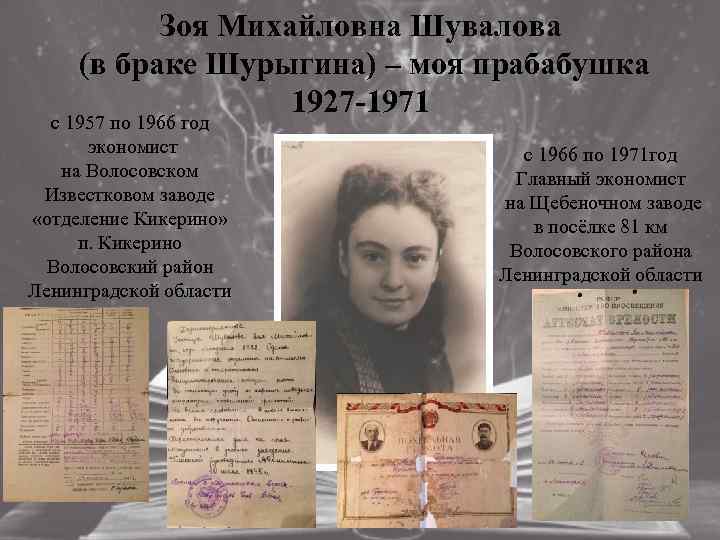 Зоя Михайловна Шувалова (в браке Шурыгина) – моя прабабушка 1927 -1971 с 1957 по