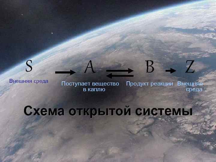 S Внешняя среда A Поступает вещество в каплю B Z Продукт реакции Внешняя среда