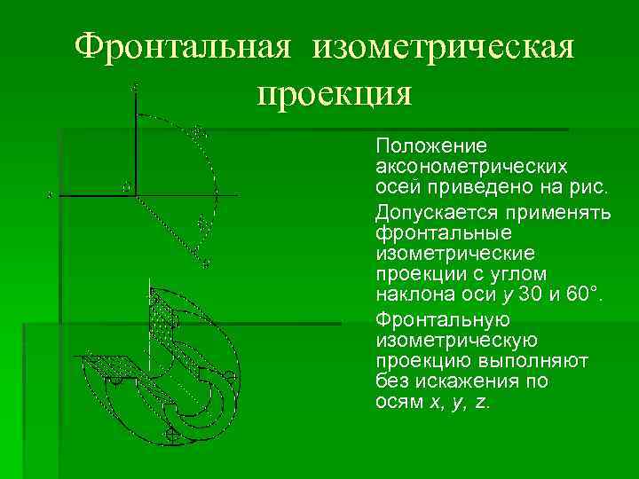 Фронтальная изометрическая проекция Положение аксонометрических осей приведено на рис. Допускается применять фронтальные изометрические проекции