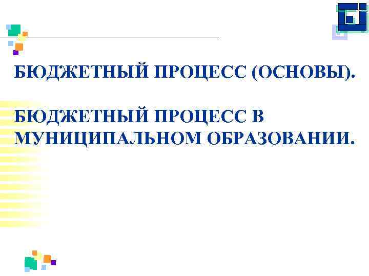 БЮДЖЕТНЫЙ ПРОЦЕСС (ОСНОВЫ). БЮДЖЕТНЫЙ ПРОЦЕСС В МУНИЦИПАЛЬНОМ ОБРАЗОВАНИИ. 