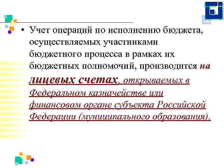  • Учет операций по исполнению бюджета, осуществляемых участниками бюджетного процесса в рамках их