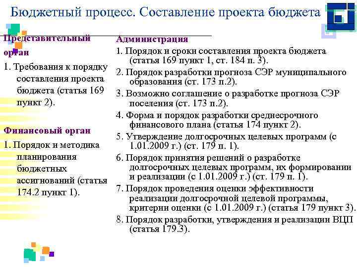 Представление проекта бюджета в представительный орган власти осуществляет