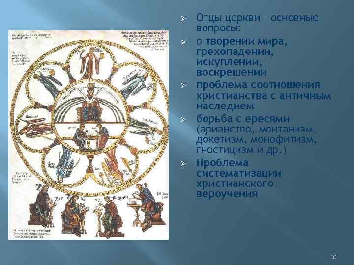 Ø Ø Ø Отцы церкви – основные вопросы: о творении мира, грехопадении, искуплении, воскрешении