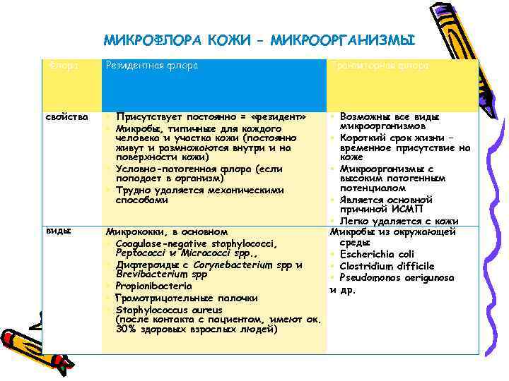 МИКРОФЛОРА КОЖИ – МИКРООРГАНИЗМЫ Флора Резидентная флора Транзиторная флора свойства § Присутствует постоянно =