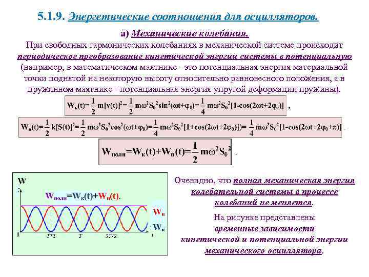 5. 1. 9. Энергетические соотношения для осцилляторов. а) Механические колебания. При свободных гармонических колебаниях